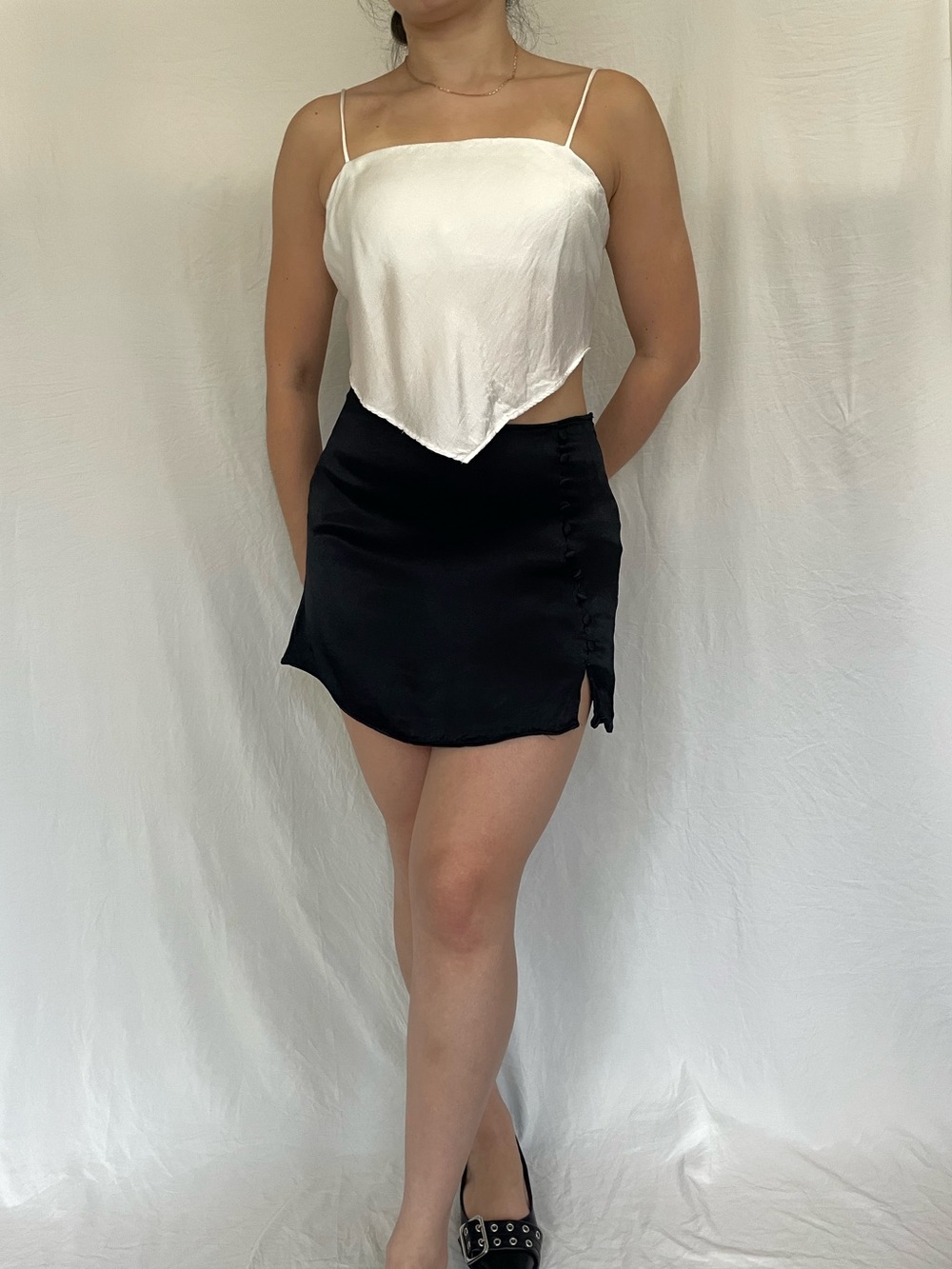 Zara white silk triangle tie top